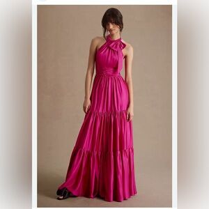 Mac Duggal Fuchsia Halter Maxi Dress